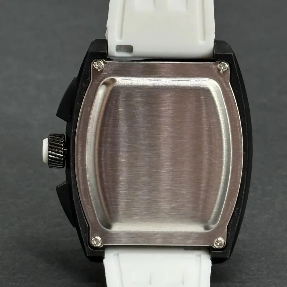 Mens White Tonneau Quartz Mille Fashion Watch Skeleton Dial Mille Style Barrel
